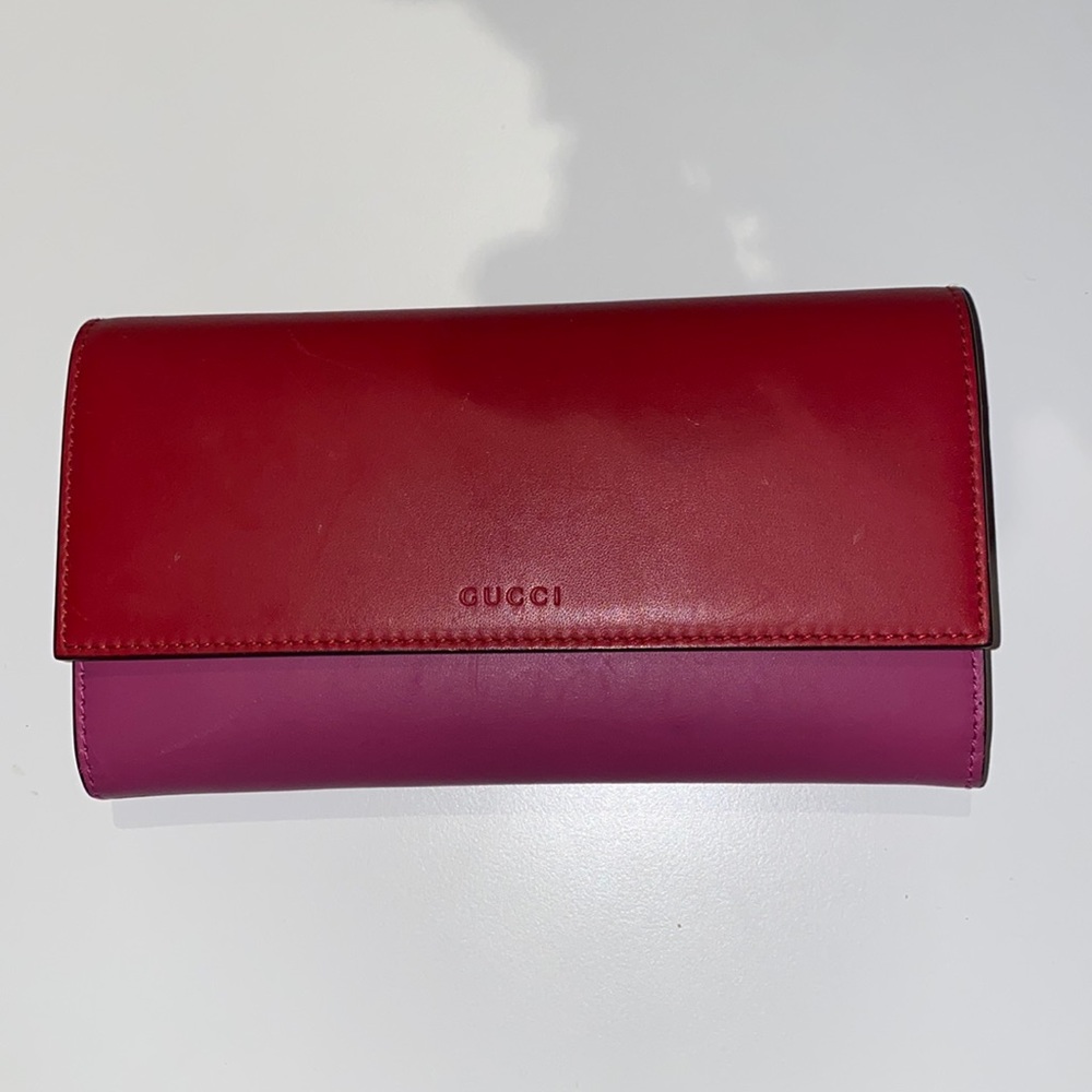 Pink and Red Two Tone Gucci Wallet